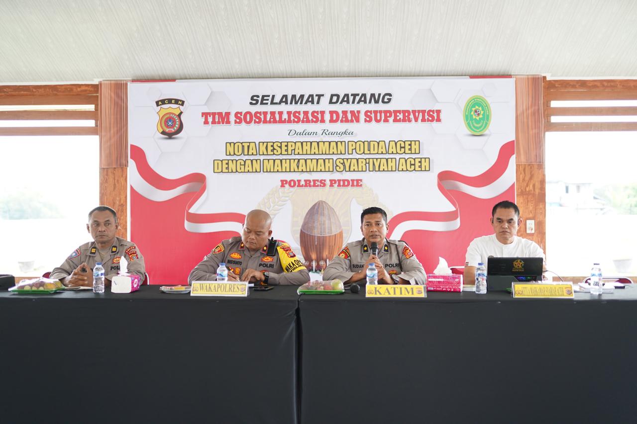 Kapolres Pidie Terima Kunjungan Tim Sosialisasi Nota Kesepahaman Polda Aceh dengan Mahkamah Syar’iah