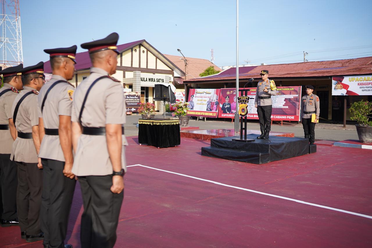 Kapolres Pidie Pimpin Upacara Sertijab Kabagops dan Kapolsek Jajaran