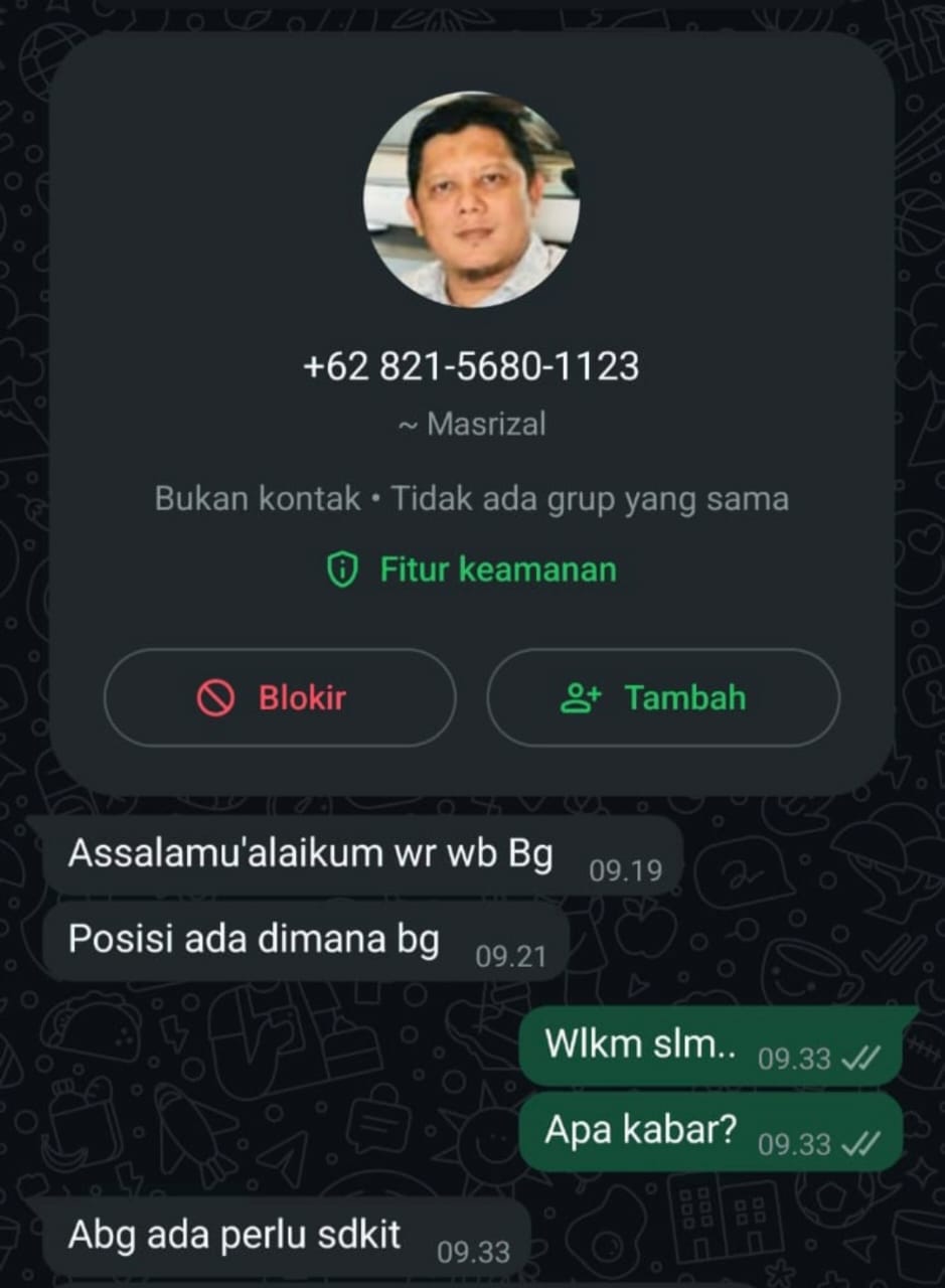 AWAS, OKNUM CATUT NAMA PLT. SEKDA ACEH SELATAN MELALUI PESAN WHATSAPP