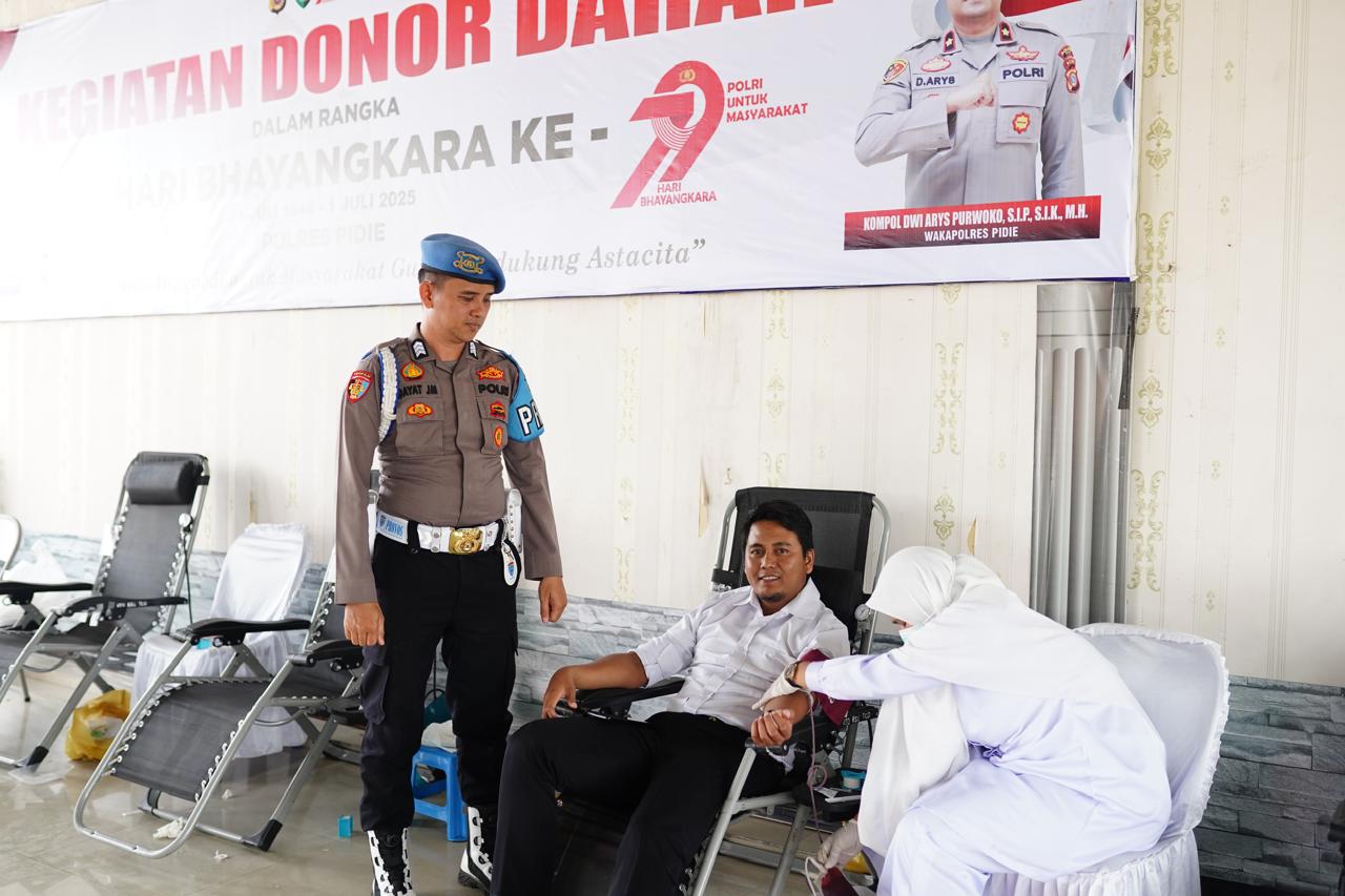 Donor Darah Polres Pidie Jelang HUT Bhayangkara ke-79, Terkumpul 147 Kantong Darah