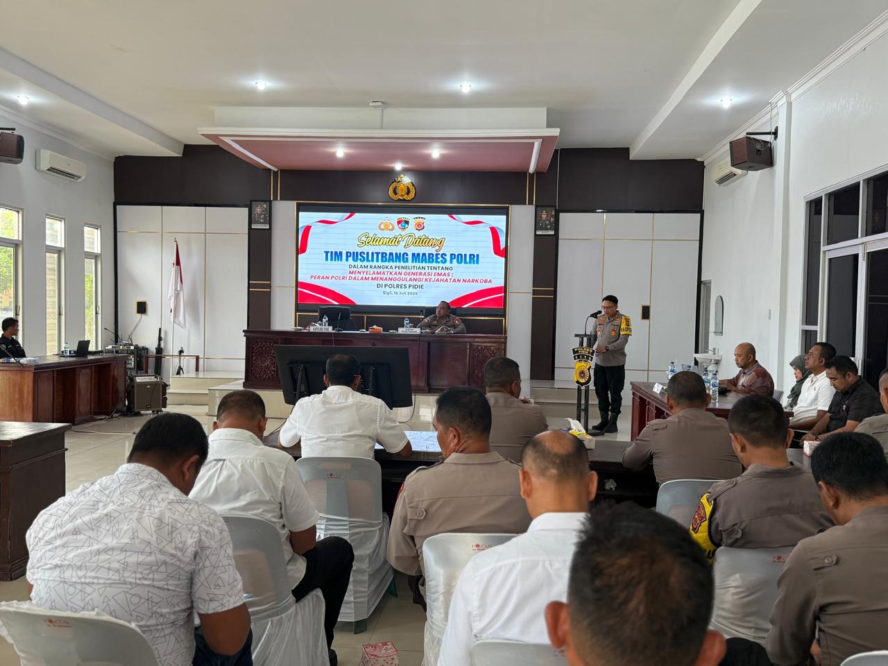 Polres Pidie Terima Kunjungan Tim Puslitbang Mabes Polri: Teliti Peran Polri dalam Menyelamatkan Generasi Emas dari Bahaya Narkoba