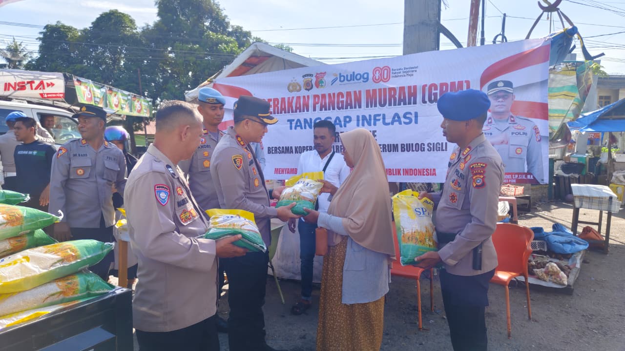 Polres Pidie Gelar Gerakan Pangan Murah Tanggap Inflasi, Sambut HUT RI ke-80 di Pasar Caleu