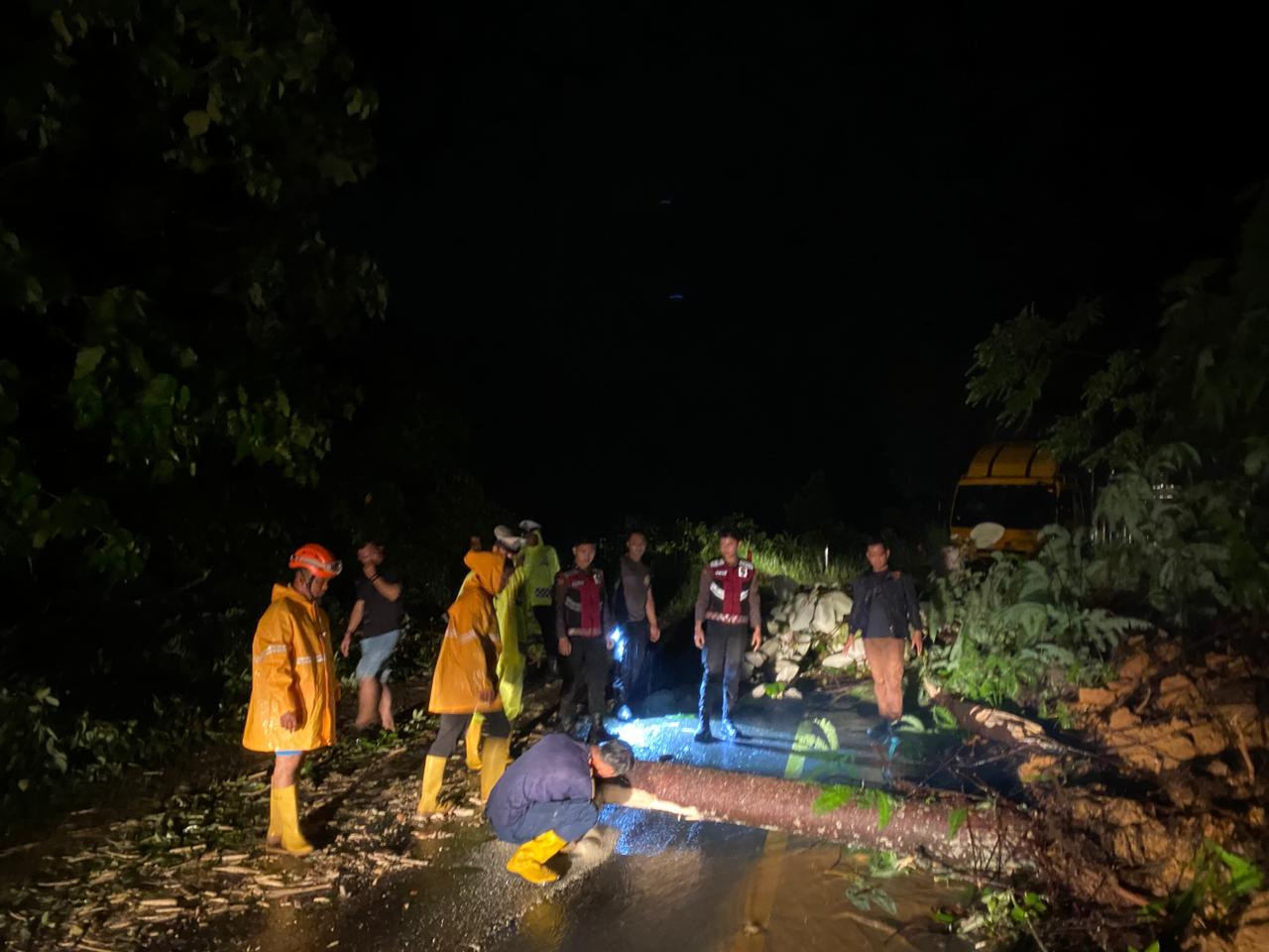 Curah Hujan Tinggi, Tim Gabungan Polres Aceh Selatan Tanggap Cepat Atasi Tanah Longsor dan Pohon Tumbang