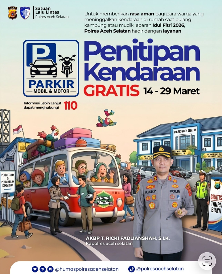 Polres Aceh Selatan Sediakan Layanan Penitipan Kendaraan Gratis bagi Pemudik